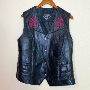 Diamond Plate Womens Vintage Buffalo Leather Biker Vest Sz XL